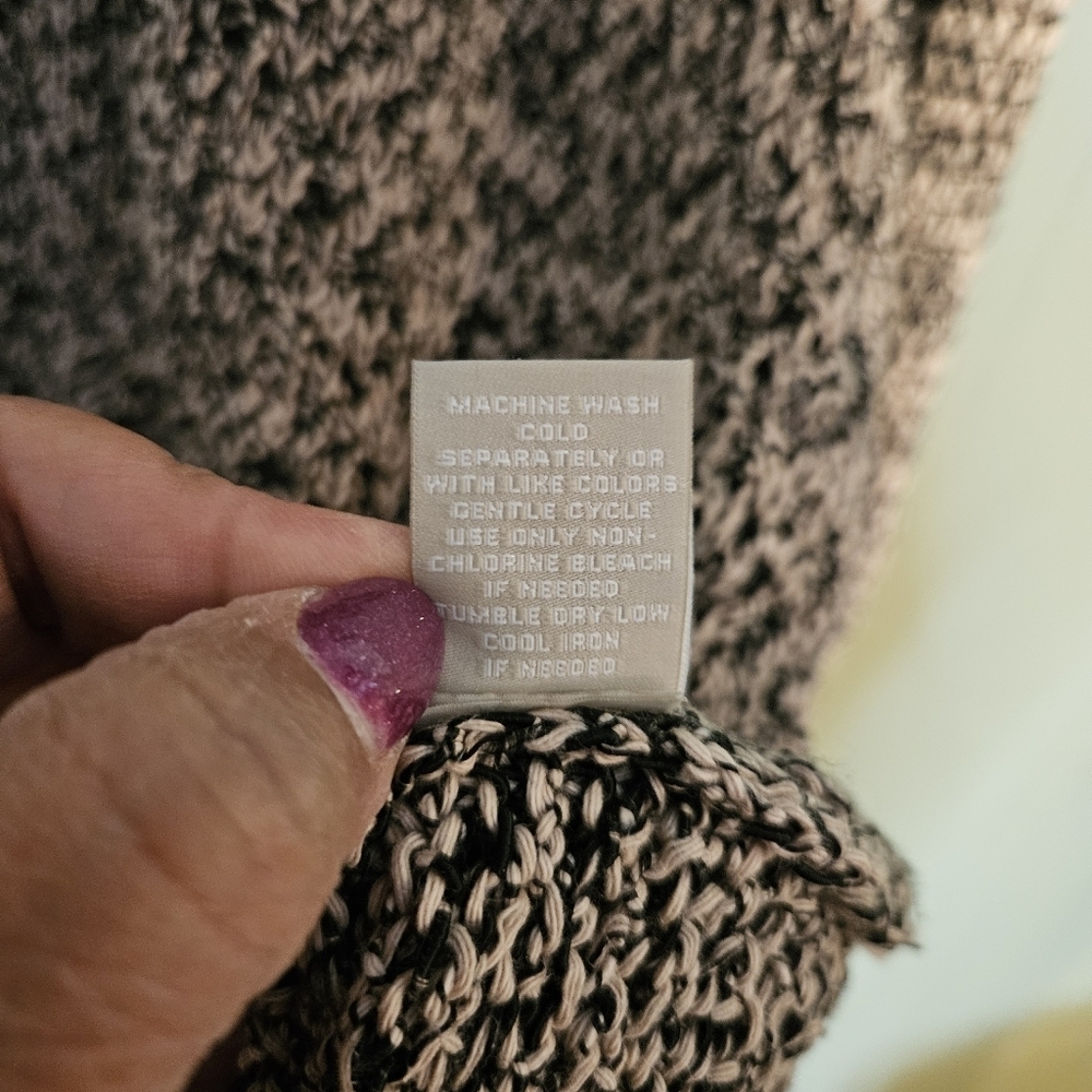 Joan Vass Marled Button-Front Cardigan Plus-Size 1X, Black & White, Grandmacore - Picture 4 of 4